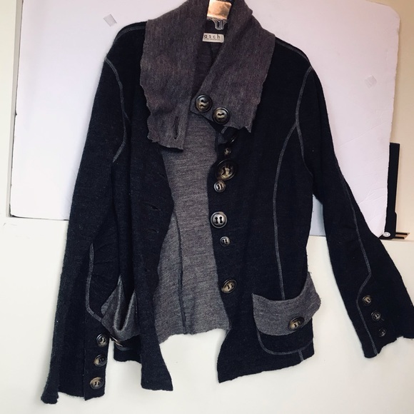 Anthro Casch Gro Wool Cardigan Boho Sweater Knit Wool Buttons High Collar Top M - Picture 3 of 16